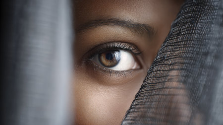 Beautiful, unusual, bright eye close-up with details of light blue iris. Ophthalmologist, buying glasses and optics, advertising vision.の素材