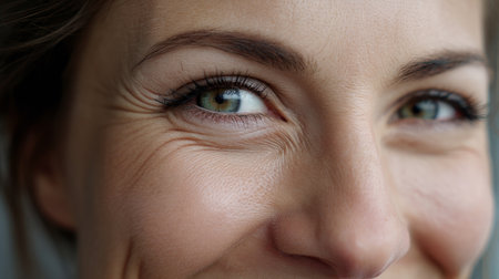 Beautiful, unusual, bright eye close-up with details of light blue iris. Ophthalmologist, buying glasses and optics, advertising vision.の素材