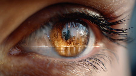 Beautiful, unusual, bright eye close-up with details of light blue iris. Ophthalmologist, buying glasses and optics, advertising vision.の素材