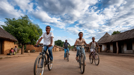African primary school children playing games. Black children, full of life and joy, enjoying their childhood and playing together. Small faces with big smiles.の素材