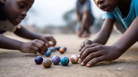 African primary school children playing games. Black children, full of life and joy, enjoying their childhood and playing together. Small faces with big smiles.の素材