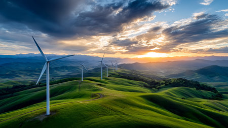 Planet Earth with clean air and nature relying on renewable resources. Ecological concept of alternative sustainable energy for an ecologically clean planet. Concept of ecology and environmental protection.の素材