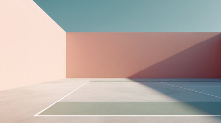 Abstract tennis background for sport game illustration with copy space in minimalist style. Tennis court top view. Ideal for sports events, competitions, poster, background.の素材