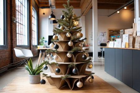 A chic, creative, and beautiful Christmas or New Year tree for the interior of a stylish home or office, in a minimalist styleの素材