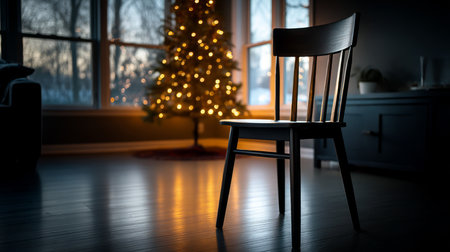 Loneliness during christmas holidays with copy space, holiday contrast, aging, and emotional storytelling.の素材