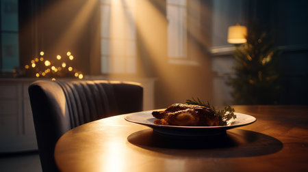 Loneliness during christmas holidays with copy space, holiday contrast, aging, and emotional storytelling.の素材