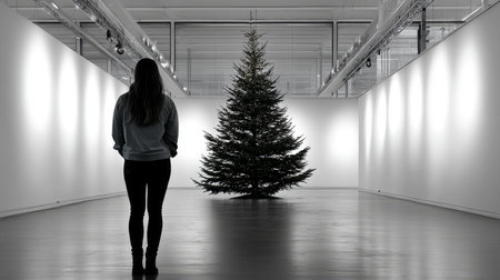 Loneliness during christmas holidays with copy space, holiday contrast, aging, and emotional storytelling.の素材