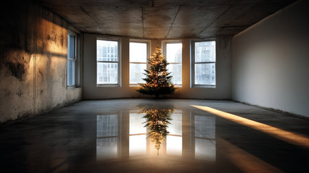 Loneliness during christmas holidays with copy space, holiday contrast, aging, and emotional storytelling.の素材