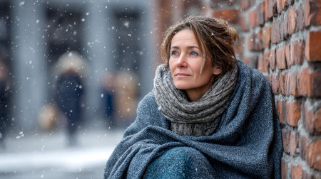 As a result of winter's cold, harshness, and warmth, holidays merge into one moment. The concept of loneliness and social support.の素材