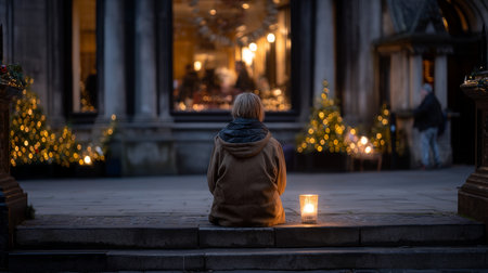 As a result of winter's cold, harshness, and warmth, holidays merge into one moment. The concept of loneliness and social support.の素材