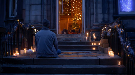 As a result of winter's cold, harshness, and warmth, holidays merge into one moment. The concept of loneliness and social support.の素材