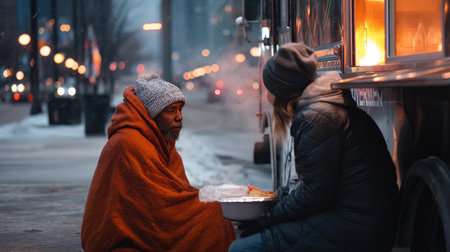 As a result of winter's cold, harshness, and warmth, holidays merge into one moment. The concept of loneliness and social support.の素材