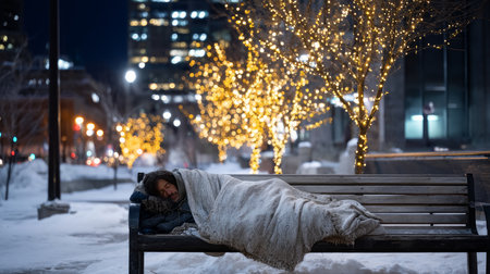 As a result of winter's cold, harshness, and warmth, holidays merge into one moment. The concept of loneliness and social support.の素材