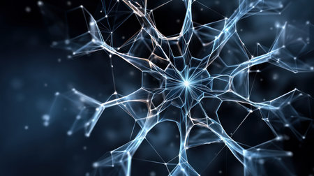 Snowflake close up on blue defocused background. Merry Christmas and Happy Holidays greeting card, frame, and banner. New Year. Noel. Winter Christmas themeの素材