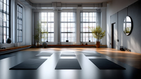 Equipment and exercise machines in the fitness center modern gym for sports, fitness and yoga. Healthy lifestyle, life on sports, maintaining a figure in a slim body.の素材