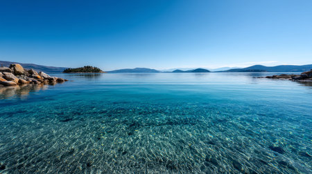 Calm close-up of calm sea water waves with palm trees. Beautiful panorama, tropical island beach landscape exotic shore coast. Summer vacation, holiday amazing nature. Sea background.の素材