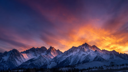 Mountain view above clouds with flowers and blooming bushes at sunset with sunbeams. Calm close-up of beautiful mountains and mountain landscape, screensaver background, Beautiful panorama. Summer vacation, holiday, amazing natureの素材