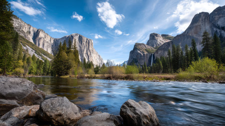 Mountain view above clouds with flowers and blooming bushes at sunset with sunbeams. Calm close-up of beautiful mountains and mountain landscape, screensaver background, Beautiful panorama. Summer vacation, holiday, amazing natureの素材