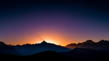 Mountain view above clouds with flowers and blooming bushes at sunset with sunbeams. Calm close-up of beautiful mountains and mountain landscape, screensaver background, Beautiful panorama. Summer vacation, holiday, amazing natureの素材