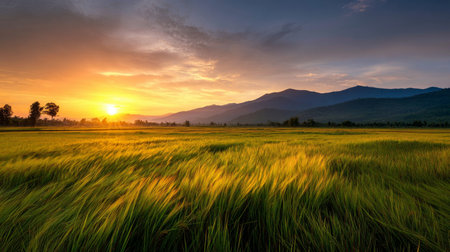 A beautiful, sun-drenched spring summer meadow. Natural colorful panoramic landscape with many wild flowers of daisies against blue sky. A frame with soft selective focusの素材