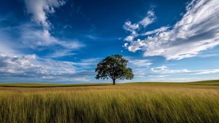 A beautiful, sun-drenched spring summer meadow. Natural colorful panoramic landscape with many wild flowers of daisies against blue sky. A frame with soft selective focusの素材