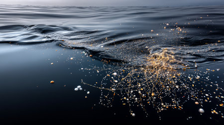 Plastic trash in the ocean. Environmental pollution. The sea is covered in plastic and dead sea creatures. A global problem, a threat to ocean wildlife and calling for urgent action to protect the environmentの素材