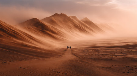 Climate change in Africa is causing a terrible sandstorm, carrying mud and sand across the savannah, disrupting normal lifeの素材