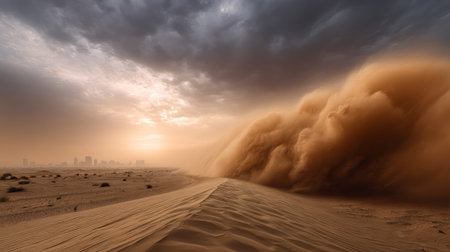 Climate change in Africa is causing a terrible sandstorm, carrying mud and sand across the savannah, disrupting normal lifeの素材