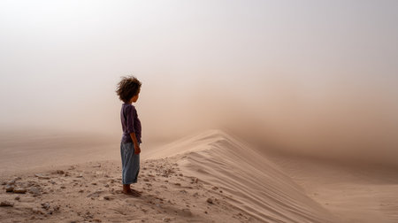 Climate change in Africa is causing a terrible sandstorm, carrying mud and sand across the savannah, disrupting normal lifeの素材