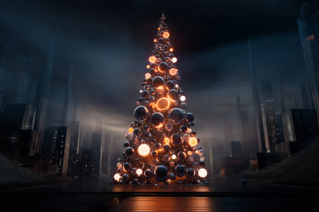 A chic, creative, and beautiful Christmas or New Year tree for the interior of a stylish home or office, in a minimalist styleの素材