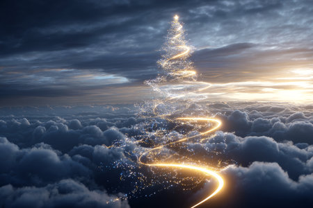 A chic, creative, and beautiful Christmas or New Year tree for the interior of a stylish home or office, in a minimalist styleの素材