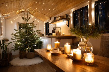 A chic, creative, and beautiful Christmas or New Year tree for the interior of a stylish home or office, in a minimalist styleの素材