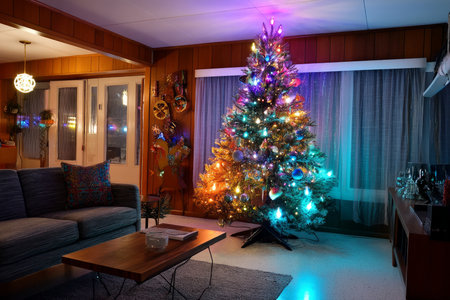 A chic, creative, and beautiful Christmas or New Year tree for the interior of a stylish home or office, in a minimalist styleの素材