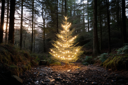 A chic, creative, and beautiful Christmas or New Year tree for the interior of a stylish home or office, in a minimalist styleの素材