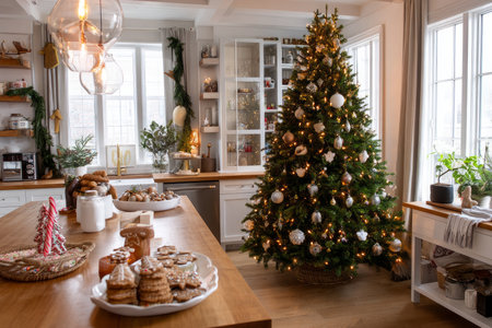 A chic, creative, and beautiful Christmas or New Year tree for the interior of a stylish home or office, in a minimalist styleの素材