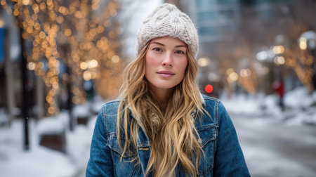 Decorating christmas tree with stylish ribbon. Woman in cozy sweater hanging modern velvet decoration on tree branch close up. Atmospheric winter holiday tradition, family timeの素材