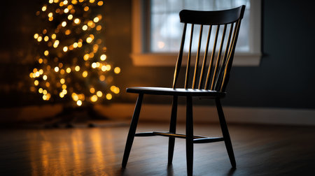 Loneliness during christmas holidays with copy space, holiday contrast, aging, and emotional storytelling.の素材