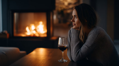 Loneliness during christmas holidays with copy space, holiday contrast, aging, and emotional storytelling.の素材