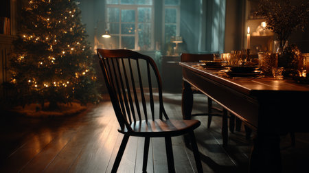 Loneliness during christmas holidays with copy space, holiday contrast, aging, and emotional storytelling.の素材