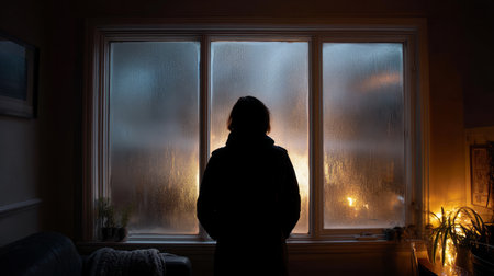 Loneliness during christmas holidays with copy space, holiday contrast, aging, and emotional storytelling.の素材