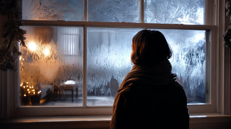 Loneliness during christmas holidays with copy space, holiday contrast, aging, and emotional storytelling.の素材