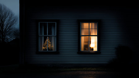 Loneliness during christmas holidays with copy space, holiday contrast, aging, and emotional storytelling.の素材