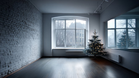 Loneliness during christmas holidays with copy space, holiday contrast, aging, and emotional storytelling.の素材