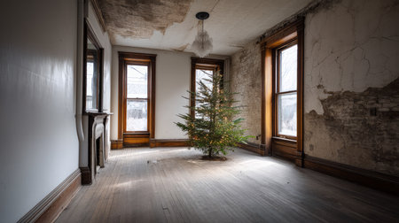 Loneliness during christmas holidays with copy space, holiday contrast, aging, and emotional storytelling.の素材