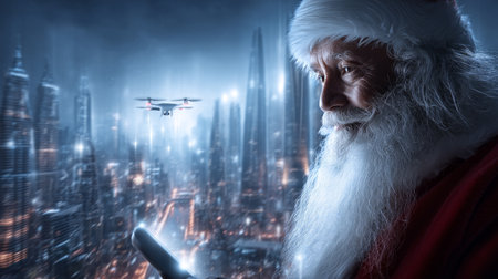 Merry Christmas and Happy New Year! A creative and unique Santa Claus imageの素材