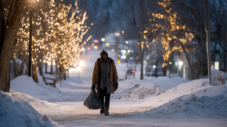 As a result of winter's cold, harshness, and warmth, holidays merge into one moment. The concept of loneliness and social support.の素材