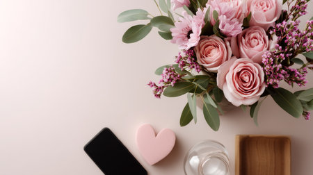 An abstract, romantic Valentine's Day theme with soft colors, delicate hearts, and smooth textures. A minimalist concept of love and care on this special day. Perfect for weddings and birthdaysの素材