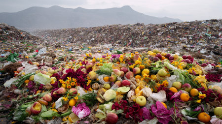 land with garbage, Garbage dump landscape of ecological damage contaminated land., plastic scrap in landfill, environmental problems pollution, waste or trash from household in waste landfill.の素材