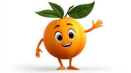 Apricot with a cheerful face 3d character, transparent backgroun.の素材