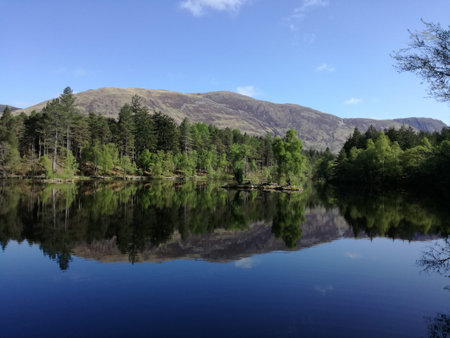 Beautiful mirror lake in Scottish Highlands